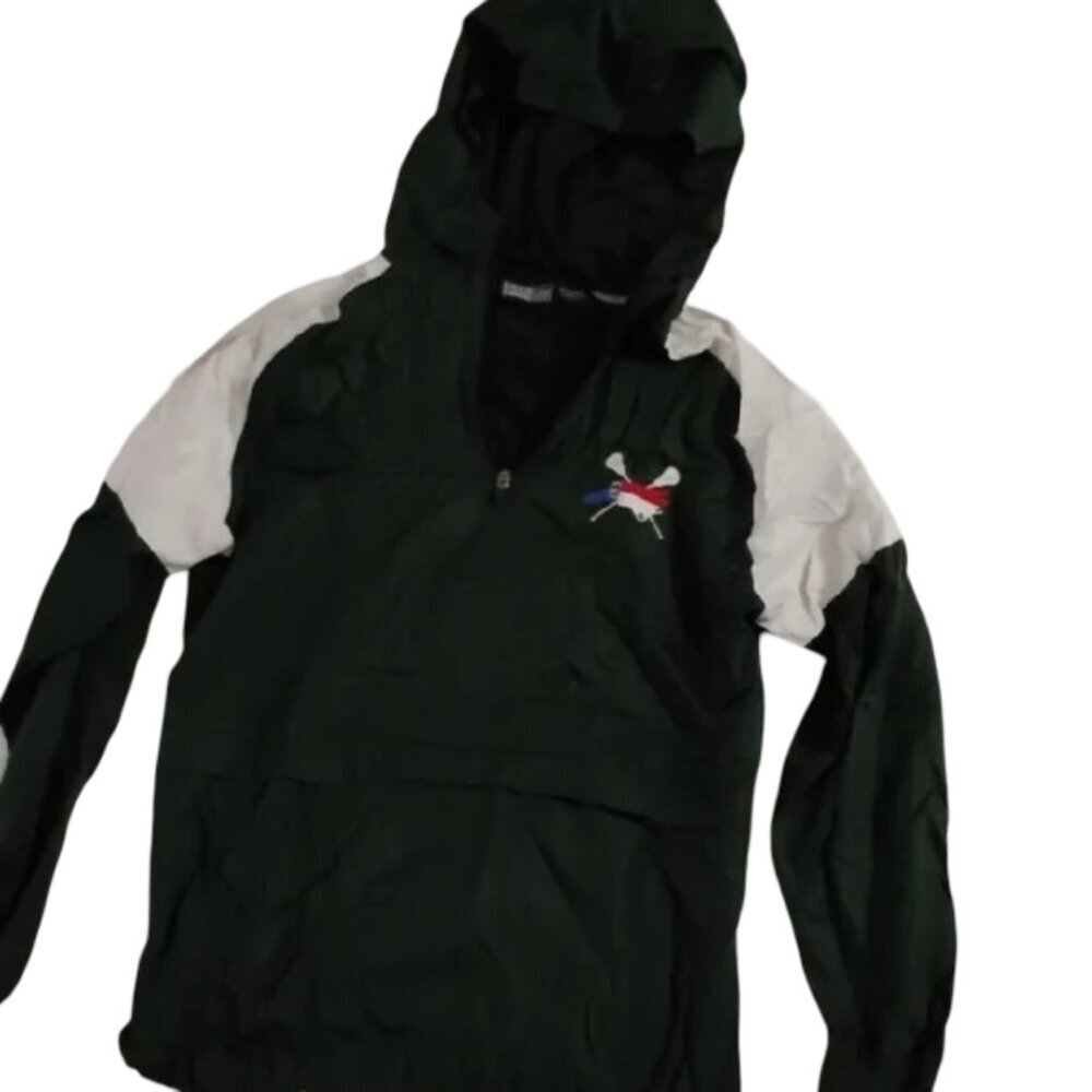 Pennant Men's Hooded Raincoat in Green and White